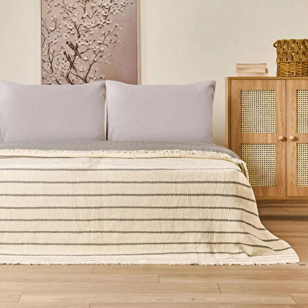Soft Serena Tek Kişilik Yatak Örtüsü - Ekru / Antrasit - 170x230 cm