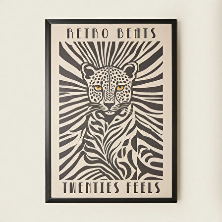Deco Leopar Tablo - Beyaz / Siyah - 50x70 cm