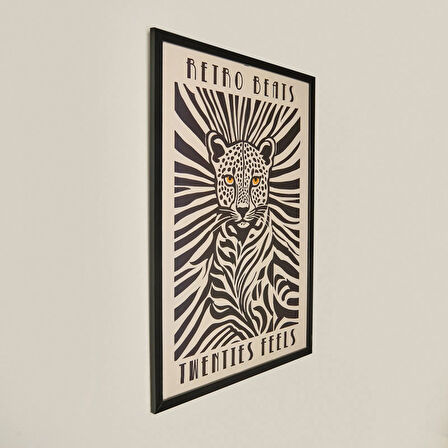 Deco Leopar Tablo - Beyaz / Siyah - 50x70 cm
