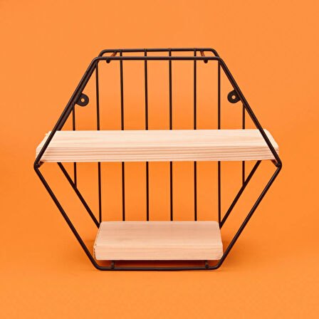 Dekoratif Altıgen Raf - Siyah - 30 cm