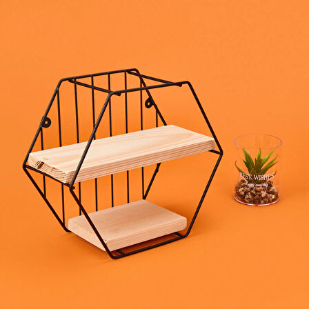 Dekoratif Altıgen Raf - Siyah - 30 cm