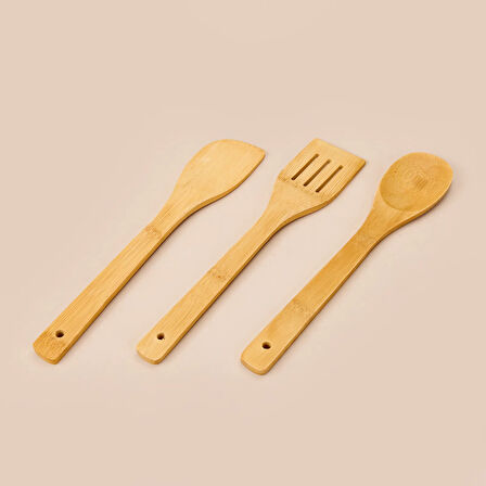 4 Parça Bambu Mutfak Seti - Açık Kahverengi - 36x26 cm + 30 cm