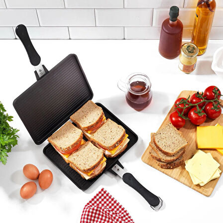 Tastemake Döküm Ocak Üstü Tost Izgara - Siyah - 20x26 cm