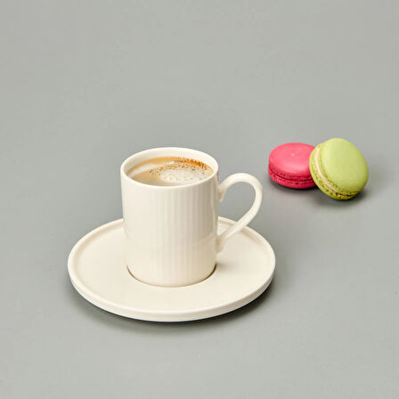 Icon 12 Parça Bone Porselen Kahve Fincan Takımı - Krem