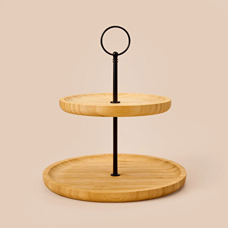 Houseware 2 Katlı Bambu Servis Tabağı - Açık Kahverengi - 21 cm