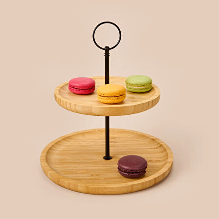 Houseware 2 Katlı Bambu Servis Tabağı - Açık Kahverengi - 21 cm