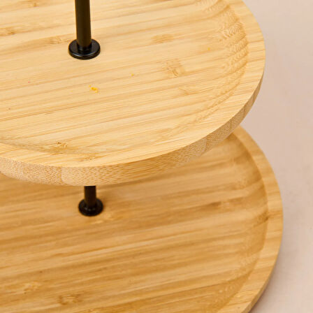 Houseware 2 Katlı Bambu Servis Tabağı - Açık Kahverengi - 21 cm