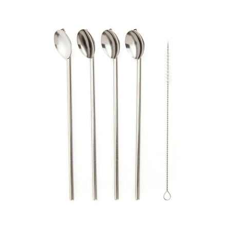 Houseware 5 Parça Çelik Kaşıklı Pipet Seti - Inox - 21 cm