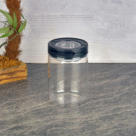 Vakumlu Cam Kavanoz - Şeffaf / Siyah - 400 ml