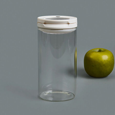Vakumlu Cam Kavanoz - Şeffaf / Beyaz - 600 ml