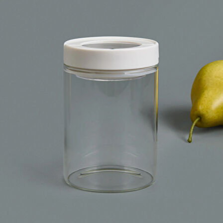 Vakumlu Cam Kavanoz - Şeffaf / Beyaz - 400 ml