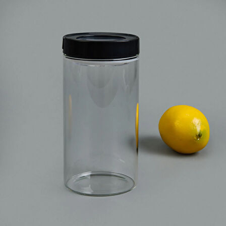 Vakumlu Cam Kavanoz - Şeffaf / Siyah - 600 ml