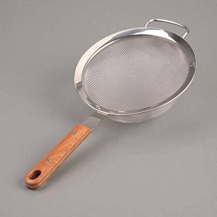 Ahşap Saplı Süzgeç - Gri / Kahverengi - 19 cm