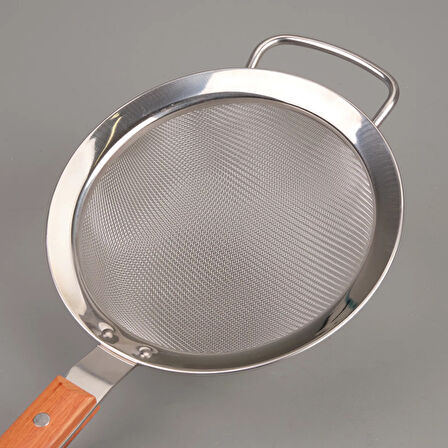 Ahşap Saplı Süzgeç - Gri / Kahverengi - 16 cm