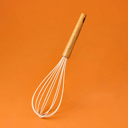 Ahşap Saplı Silikon Çırpıcı - Krem / Kahverengi - 24 cm