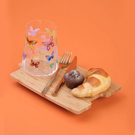 Kitchen Kelebek Figürlü Borosilikat Cam Meşrubat Bardağı - Şeffaf - 650 ml