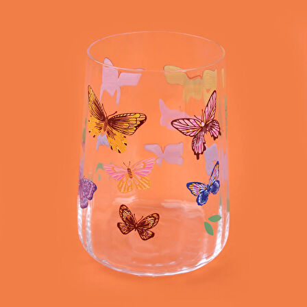 Kitchen Kelebek Figürlü Borosilikat Cam Meşrubat Bardağı - Şeffaf - 650 ml