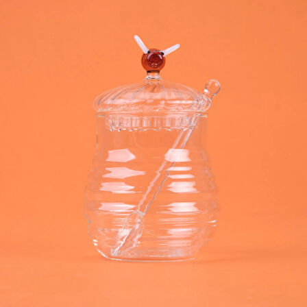 Kitchen Borosilikat Cam Bal Kavanozu ve Kaşık - Şeffaf - 260 ml