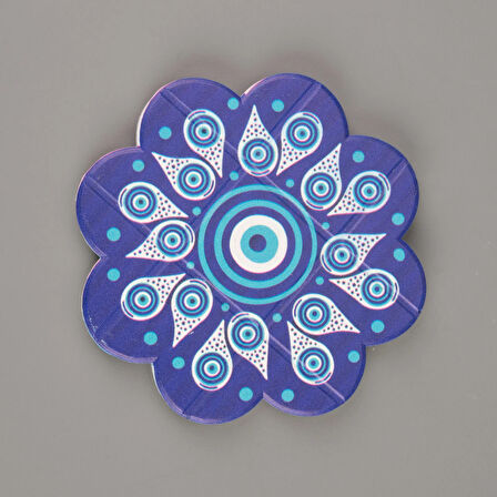 Baskılı Papatya Bardak Altlığı - Mavi / Beyaz - 10,5 cm