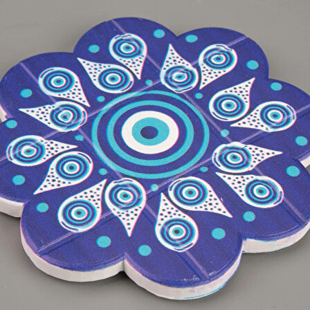 Baskılı Papatya Bardak Altlığı - Mavi / Beyaz - 10,5 cm