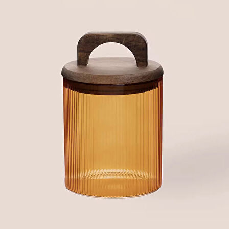 Mia Akasya Kulplu Cam Kavanoz - Amber - 700 ml