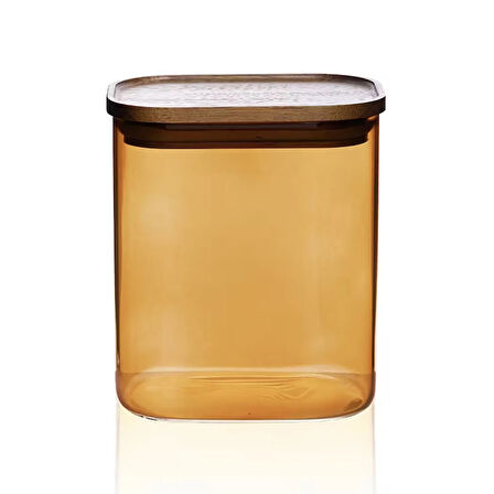 Mia Akasya Dikdörtgen Cam Kavanoz - Amber - 900 ml