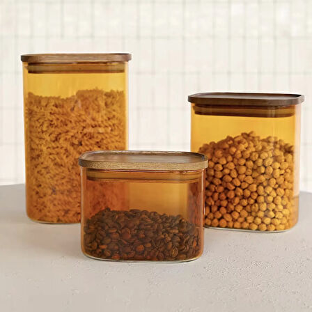 Mia Akasya Dikdörtgen Cam Kavanoz - Amber - 900 ml