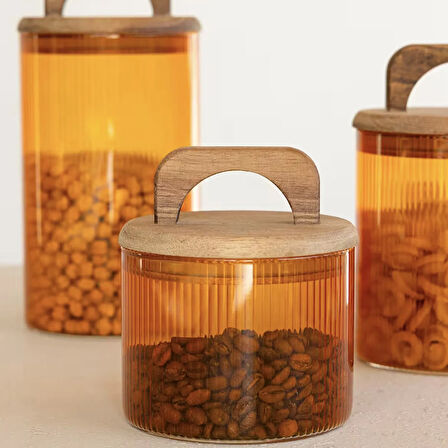 Mia Akasya Kulplu Cam Kavanoz - Amber - 350 ml