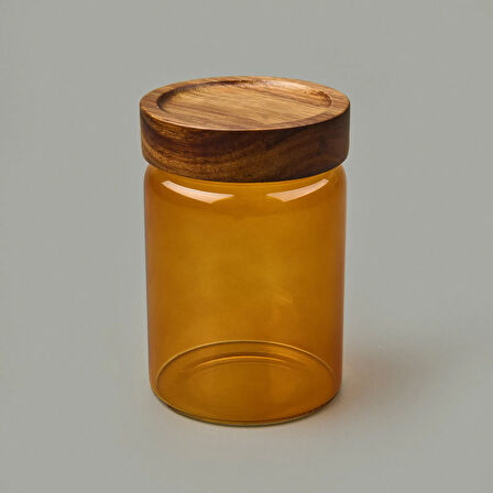 Mia Akasya Yuvarlak Cam Kavanoz - Amber - 850 ml