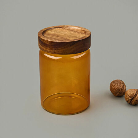 Mia Akasya Yuvarlak Cam Kavanoz - Amber - 850 ml
