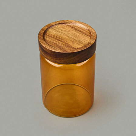Mia Akasya Yuvarlak Cam Kavanoz - Amber - 850 ml