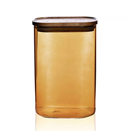 Mia Akasya Dikdörtgen Cam Kavanoz - Amber - 1,2 lt