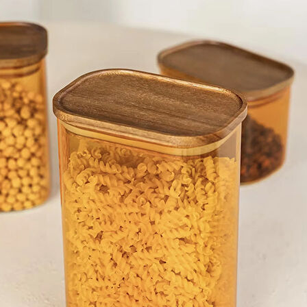 Mia Akasya Dikdörtgen Cam Kavanoz - Amber - 1,2 lt