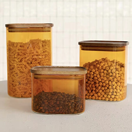 Mia Akasya Dikdörtgen Cam Kavanoz - Amber - 1,2 lt