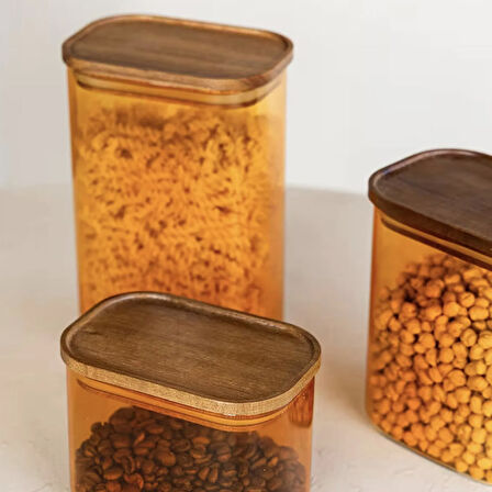 Mia Akasya Dikdörtgen Cam Kavanoz - Amber - 500 ml