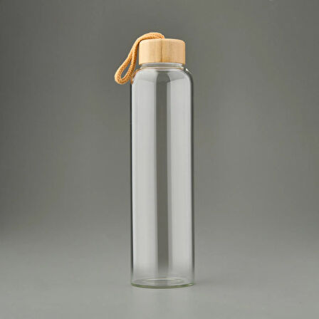 H2O Bambu Kapaklı Cam Matara - Şeffaf / Açık Kahverengi - 750 ml