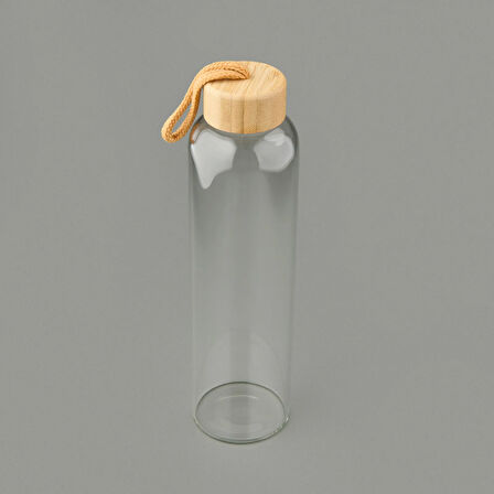 H2O Bambu Kapaklı Cam Matara - Şeffaf / Açık Kahverengi - 750 ml