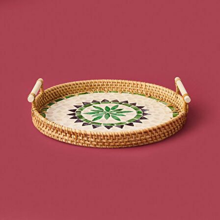 Rattan Tepsi - Kahverengi - 28 cm