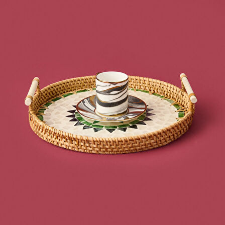 Rattan Tepsi - Kahverengi - 28 cm