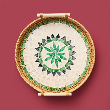 Rattan Tepsi - Kahverengi - 28 cm