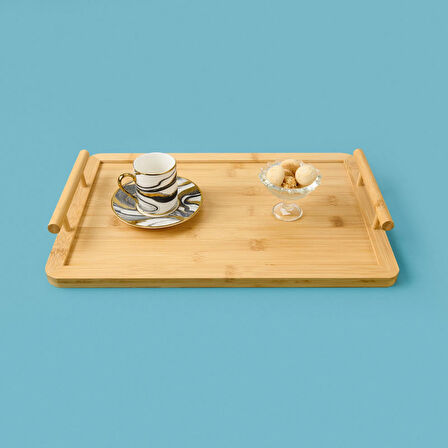 Kulplu Bambu Tepsi - Krem - 27x40 cm