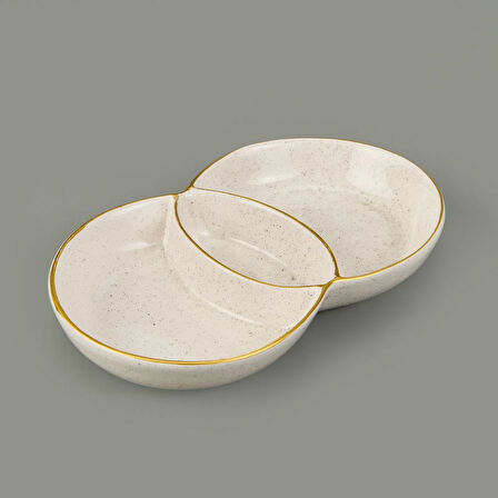 3 Bölmeli Sosluk Çerezlik - Krem - 13x21 cm