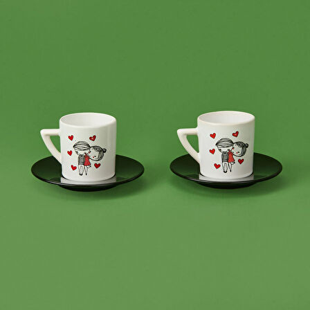 LMB-I01 Sevgi Temalı 2'li Fincan Takımı - Renkli - 90 ml