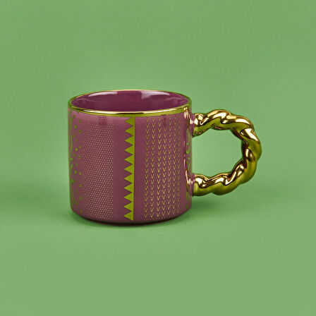 Gold Kulplu Porselen Kupa - Asorti - 420 ml