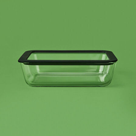 Silikon Kenarlı Cam Kapaklı Saklama Kabı - Siyah / Şeffaf - 1,4 lt