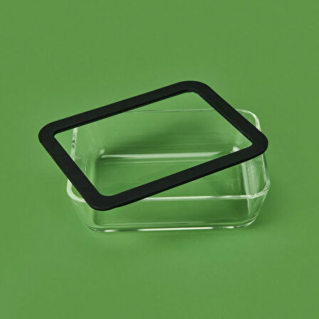 Silikon Kenarlı Cam Kapaklı Saklama Kabı - Siyah / Şeffaf - 1,4 lt