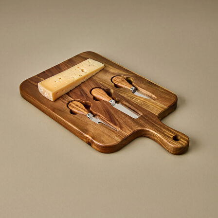 Akasya Bıçaklı Kare Peynir Sunum Tahtası - Kahverengi - 37x22 cm
