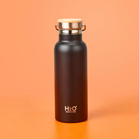 Bambu Kapaklı Çelik Termos - Siyah / Açık Kahverengi - 500 ml