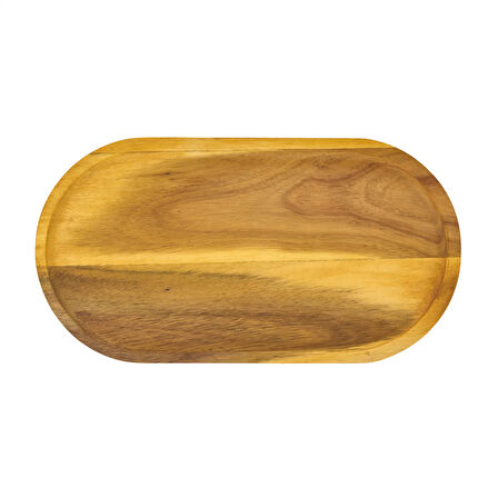 Akasya Oval Servis Sunum Tabağı - Kahverengi - 30x16x1,5 cm