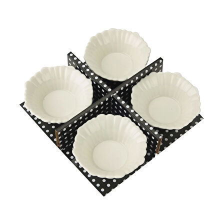 4'lü Porselen Yuvarlak Çerezlik - Beyaz - 7 cm